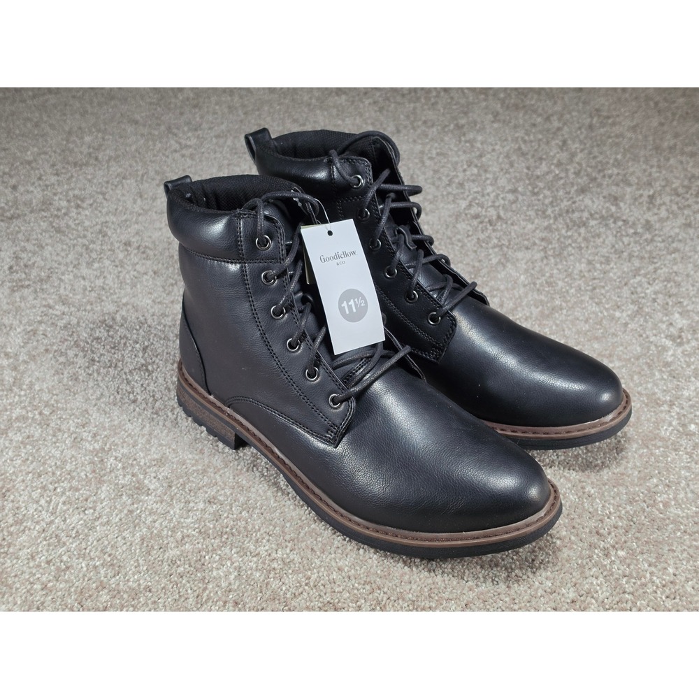Goodfellow & Co Mens Jeffrey Black Lace Up Combat Boots Memory Foam 11.5 NWT